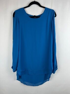 Zac & Rachel Teal-Blue Layered Cold-Shoulder Blouse